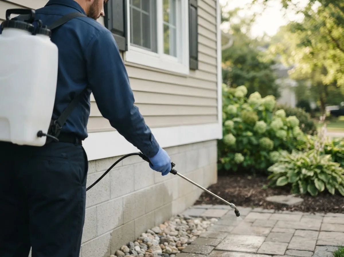 Pest control technician inspecting a home in Macon, NC